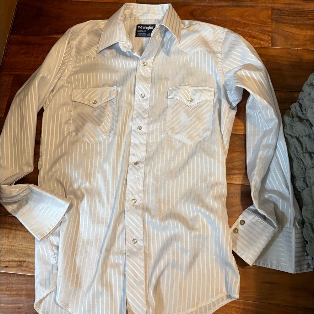 Wrangler Cowboy Cut Pearl Snap Western Shirt Ivory Striped XL Long (1079)